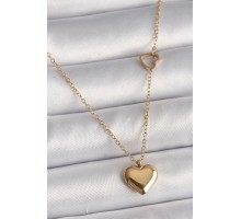 316L Çelik Gold Renk Zincir Kalp Detay Kalp Figür Kadın Kolye - TJ-BKO9774