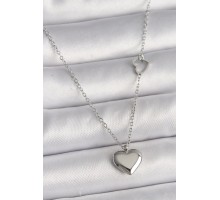 316L Çelik Gümüş Renk Zincir Kalp Detay Kalp Figür Kadın Kolye - TJ-BKO9775