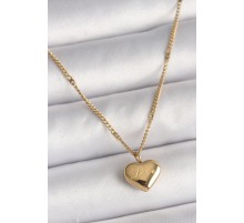 316L Çelik Gold Renk Zincir Love İşlemeli Kalp Figür Kadın Kolye - TJ-BKO9778