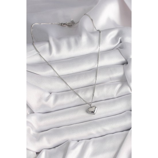 316L Çelik Gümüş Renk Zincir Love İşleme Kalp Figür Kadın Kolye - TJ-BKO9779