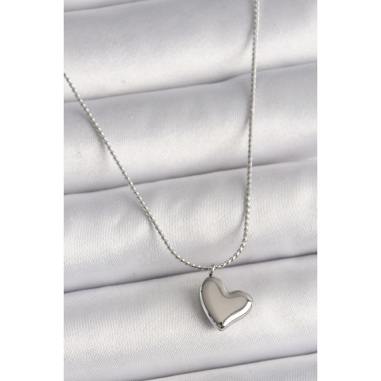 316L Çelik Gümüş Renk Zincir Kalp Figür Kadın Kolye - TJ-BKO9783