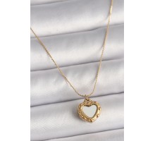 316L Çelik Gold Renk Zincir Aynalı Kalp Model Kadın Kolye - TJ-BKO9784