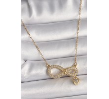 316L Çelik Gold Renk Zincir Zirkon Taşlı Sonsuzluk Model Sallantı Taşlı Kalp Detay Kadın Kolye - TJ-BKO9800