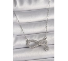 316L Çelik Gümüş Renk Zincir Zirkon Taşlı Sonsuzluk Model Taşlı Kalp Detay Kadın Kolye - TJ-BKO9801