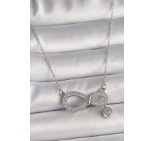 316L Çelik Gümüş Renk Zincir Zirkon Taşlı Sonsuzluk Model Taşlı Kalp Detay Kadın Kolye - TJ-BKO9801