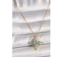 316L Çelik Gold Renk Zincir Mavi Taş Detaylı Kuzey Yıldız Model Kadın Kolye - TJ-BKO9806