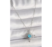 316L Çelik Gümüş Renk Zincir Mavi Taş Detaylı Kuzey Yıldızı Model Kadın Kolye - TJ-BKO9807