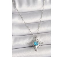 316L Çelik Gümüş Renk Zincir Mavi Taş Detaylı Kuzey Yıldızı Model Kadın Kolye - TJ-BKO9807