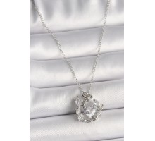 316L Çelik Gümüş Renk Zincir Zirkon Taşlı Kalp Figür Gül Detay Kadın Kolye - TJ-BKO9809