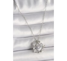 316L Çelik Gümüş Renk Zincir Zirkon Taşlı Kalp Figür Gül Detay Kadın Kolye - TJ-BKO9809