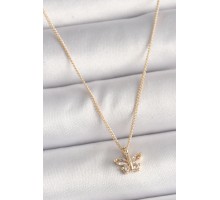 Pirinç Gold Renk Zirkon Taşlı Kelebek Model Kadın Kolye - TJ-BKO9824