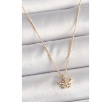 Pirinç Gold Renk Zirkon Taşlı Kelebek Model Kadın Kolye - TJ-BKO9824