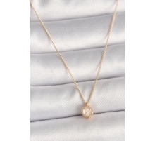 Pirinç Gold Renk Zirkon Taşlı Daire Kafes Model Kadın Kolye - TJ-BKO9828