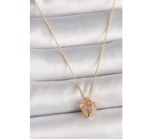 Pirinç Gold Renk 3D Zirkon Taşlı Elmas Model Kadın Kolye - TJ-BKO9829