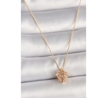 Pirinç Gold Renk 3D Zirkon Taşlı Elmas Model Kadın Kolye - TJ-BKO9829