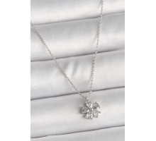 Pirinç Gümüş Renk Zirkon Taşlı Çiçek Model Kadın Kolye - TJ-BKO9833