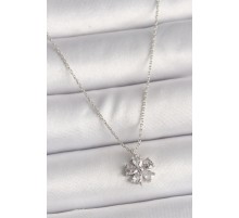 Pirinç Gümüş Renk Zirkon Taşlı Çiçek Model Kadın Kolye - TJ-BKO9833