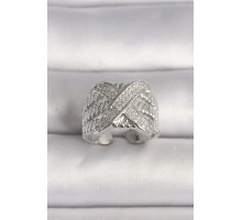 Pirinç Gümüş Renk Ayarlanabilir Zirkon Taşlı X Model Kadın Yüzük - TJ-BYK3582