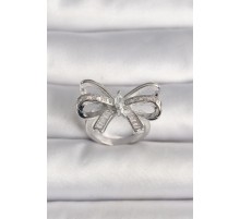 Pirinç Gümüş Renk Ayarlanabilir Zirkon Taşlı Kurdele Model Kadın Yüzük - TJ-BYK3585