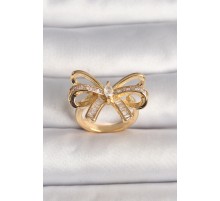 Pirinç Gold Renk Ayarlanabilir Zirkon Taşlı Kurdele Model Kadın Yüzük - TJ-BYK3592