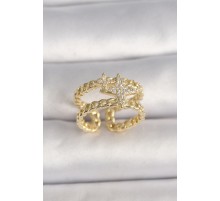 Pirinç Gold Renk 2'Li Zincir Zirkon Taşlı Yıldız Figür Kadın Kolye - TJ-BYK3594