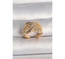 Pirinç Gold Renk Ayarlanabilir Zirkon Taşlı X Model Kadın Yüzük - TJ-BYK3601