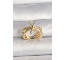 Pirinç Gold Renk Ayarlanabilir Ziron Taşlı Kadın Yüzük - TJ-BYK3603