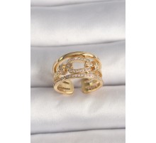 Pirinç Gold Renk Ayarlanabilir Zirkon Taşlı Gemici Düğümü Model Kadın Yüzük - TJ-BYK3605