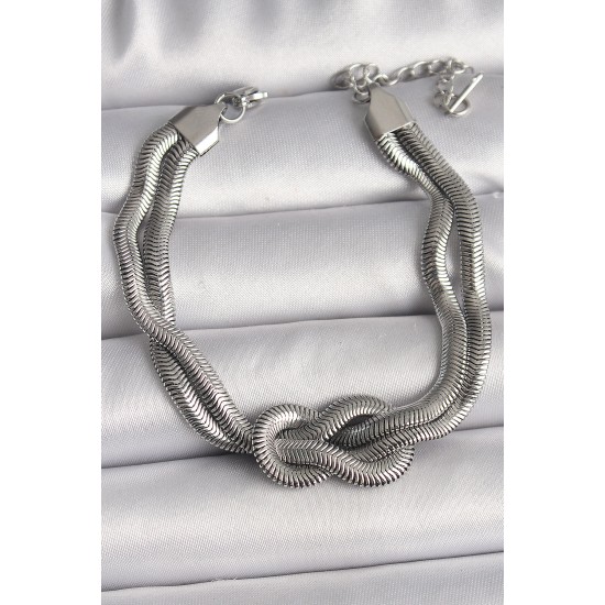 316L Çelik Gümüş Renk Düğüm Model Kadın Bileklik - TJ-BB6711