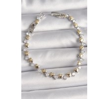 Pirinç Gümüş Renk Zirkon Taşlı Gold Kalpli VIP Seri Kadın Bileklik - TJ-BB6714