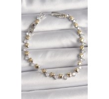 Pirinç Gümüş Renk Zirkon Taşlı Gold Kalpli VIP Seri Kadın Bileklik - TJ-BB6714