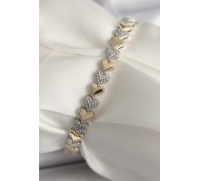 Pirinç Mix Renk Zirkon Taşlı Kalp Model VIP Seri Kadın Bileklik - TJ-BB6722