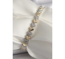 Pirinç Mix Renk Zirkon Taşlı Kalp Model VIP Seri Kadın Bileklik - TJ-BB6722