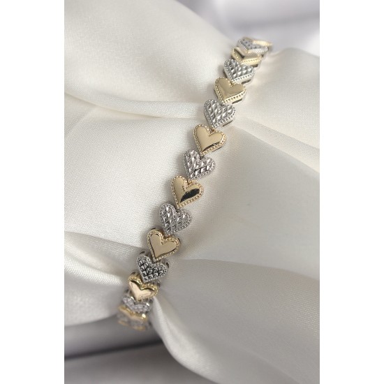 Pirinç Mix Renk Zirkon Taşlı Kalp Model VIP Seri Kadın Bileklik - TJ-BB6722