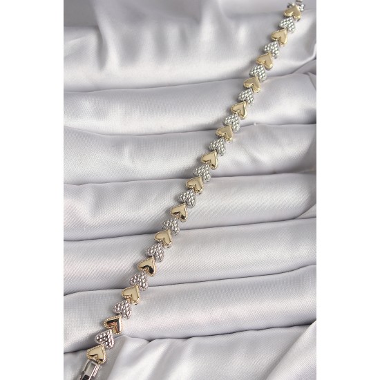 Pirinç Mix Renk Zirkon Taşlı Kalp Model VIP Seri Kadın Bileklik - TJ-BB6722