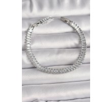 Pirinç Gümüş Renk Zirkon Taşlı Su Yolu Model Kadın Bileklik - TJ-BB6726