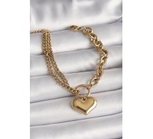 316L Çelik Gold Renk 2'Li Zincir Model Kalp Figür Kadın Bileklik - TJ-BB6727