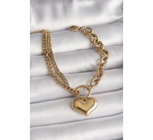 316L Çelik Gold Renk 2'Li Zincir Model Kalp Figür Kadın Bileklik - TJ-BB6727