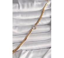 316L Çelik Gold Renk Yassı Zincir Model Zirkon Taşlı Kalp Figür Kadın Bileklik - TJ-BB6728