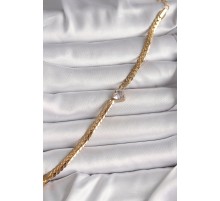 316L Çelik Gold Renk Yassı Zincir Model Zirkon Taşlı Kalp Figür Kadın Bileklik - TJ-BB6728