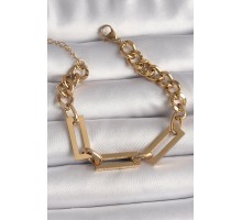 316L Çelik Gold Renk 2'Li Zincir Model Kadın Bileklik - TJ-BB6731