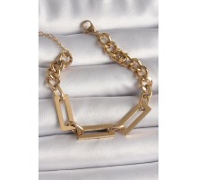 316L Çelik Gold Renk 2'Li Zincir Model Kadın Bileklik - TJ-BB6731