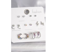 Pirinç Gümüş Renk Zirkon Taşlı İnci Halka Şimşek Detay 7 Çift Kadın Küpe Seti - TJ-BKP10136