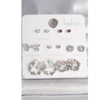 Pirinç Gümüş Renk Zirkon Taşlı Kelbekli Çiçekli Halka Model 7 Çift Kadın Küpe Seti - TJ-BKP10141