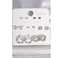 Pirinç Gümüş Renk Zirkon Taşlı Kelbekli Çiçekli Halka Model 7 Çift Kadın Küpe Seti - TJ-BKP10141