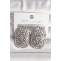 Pirinç Gümüş Renk Motif İşlemeli Kadın Küpe - TJ-BKP10142