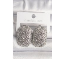 Pirinç Gümüş Renk Motif İşlemeli Kadın Küpe - TJ-BKP10142