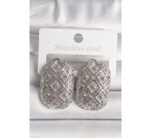 Pirinç Gümüş Renk Motif İşlemeli Kadın Küpe - TJ-BKP10142