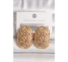 Pirinç Gold Renk Motif İşlemeli Kadın Küpe - TJ-BKP10143