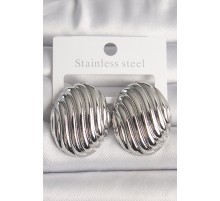 Pirinç Gümüş Renk İşlemeli Oval Model Kadın Küpe - TJ-BKP10150